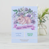Pasen Bunny Paarse Florals Baby shower nodigt uit (Staand voorkant)