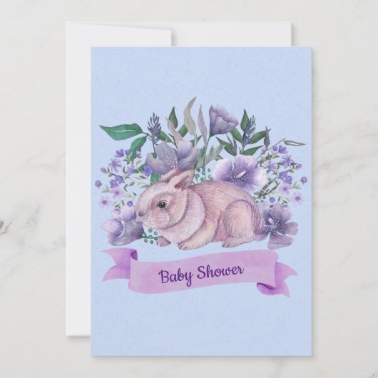 Pasen Bunny Paarse Florals Baby shower nodigt uit (Achterkant)