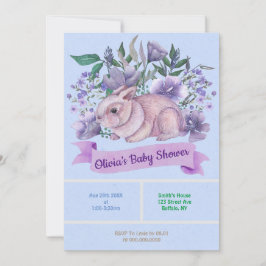 Pasen Bunny Paarse Florals Baby shower nodigt uit