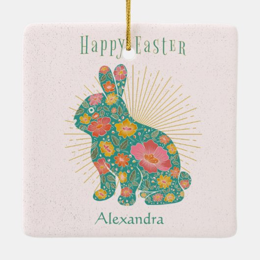 Pasen Bunny pasta Aangepaste Floral Keramisch Ornament (Achterkant)