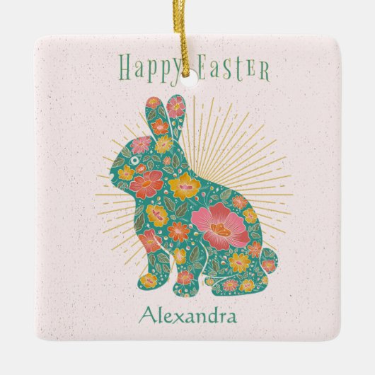 Pasen Bunny  pasta Aangepaste Floral Keramisch Ornament (Voorkant)