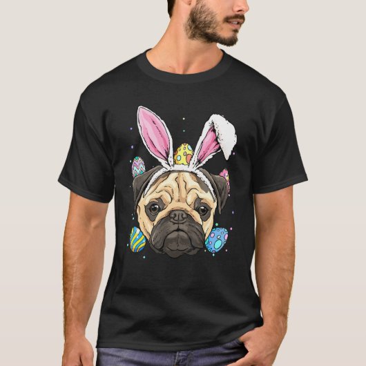 Pasen Bunny Pug Dog Kinder Mannen Vrouwen T-shirt (Voorkant)