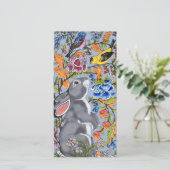 Pasen Bunny Rabbit Bird Colorful Floral  Feestdagenkaart (Staand voorkant)