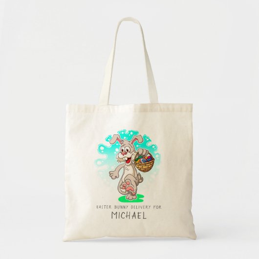 Pasen Bunny Rabbit Easter Eggs Persoonlijke naam Tote Bag (Voorkant)