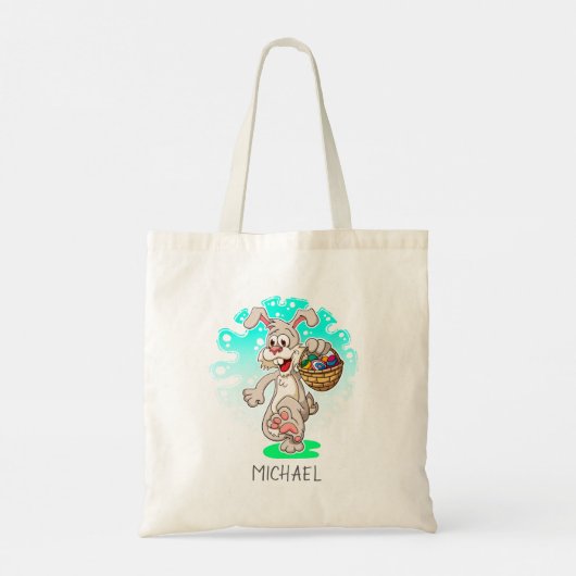 Pasen Bunny Rabbit Easter Eggs Persoonlijke naam Tote Bag (Achterkant)