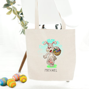 Pasen Bunny Rabbit Easter Eggs Persoonlijke naam Tote Bag