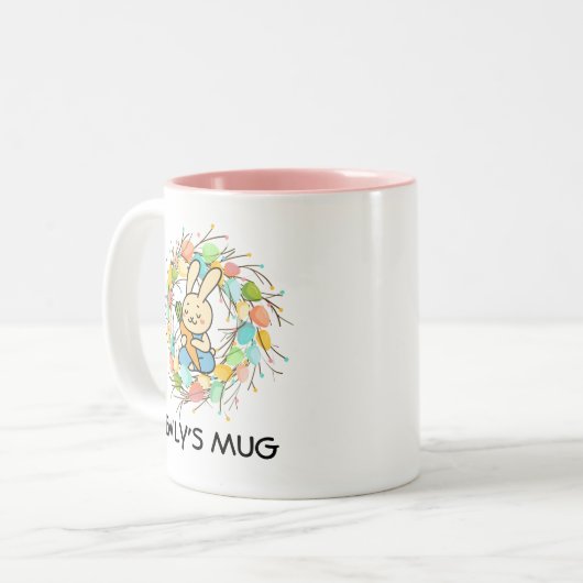 Pasen Bunny Rabbit Egg Wreath Gift Tweekleurige Koffiemok (Voorkant links)
