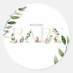 Pasen Bunny Rabbit Eggs Eucalyptus Neutraal Baby Ronde Sticker