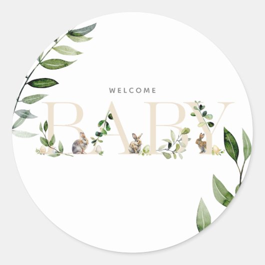 Pasen Bunny Rabbit Eggs Eucalyptus Neutraal Baby Ronde Sticker (Voorkant)