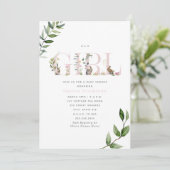 Pasen Bunny Rabbit Eggs Floral Girl Baby shower Kaart (Staand voorkant)