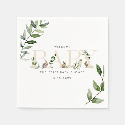 Pasen Bunny Rabbit Eucalyptus Neutraal Baby shower Servet (Voorkant)