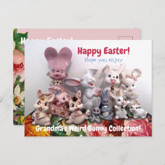 Pasen  Bunny Rabbit Figurines Funny Feestdagenkaart (Voorkant / Achterkant)