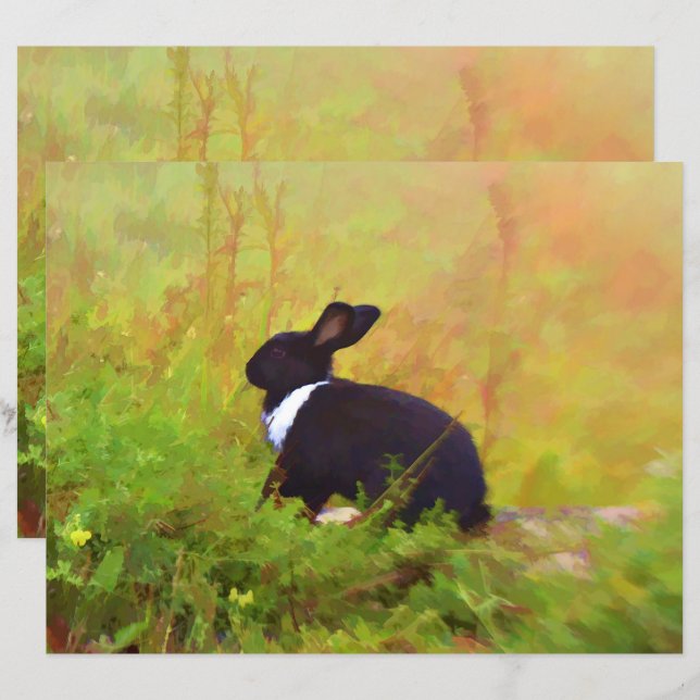 Pasen Bunny Rabbit Green Black Woodland Animal (Voorkant / Achterkant)