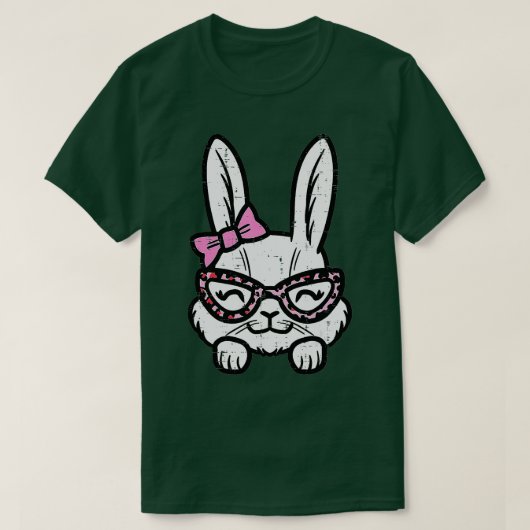 Pasen Bunny Rabbit Leopard Glasses Ribbon Cute Ea T-shirt (Design voorkant)