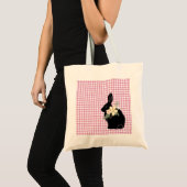 Pasen Bunny Rabbit Silhouette Flowers Houndstooth Tote Bag (Voorkant (product))