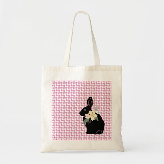 Pasen Bunny Rabbit Silhouette Flowers Houndstooth Tote Bag (Voorkant)