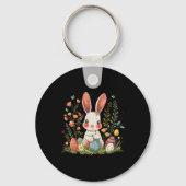 Pasen Bunny Rabbit Women Happy Bunny Flower Graph Sleutelhanger (Voorkant)