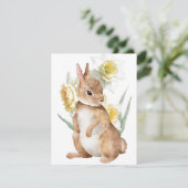 Pasen Bunny Rabbit Yellow Daffodil Flower Spring Feestdagenkaart (Staand voorkant)