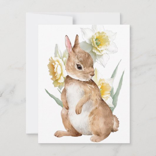 Pasen Bunny Rabbit Yellow Daffodil Flower Spring Feestdagenkaart (Voorkant)