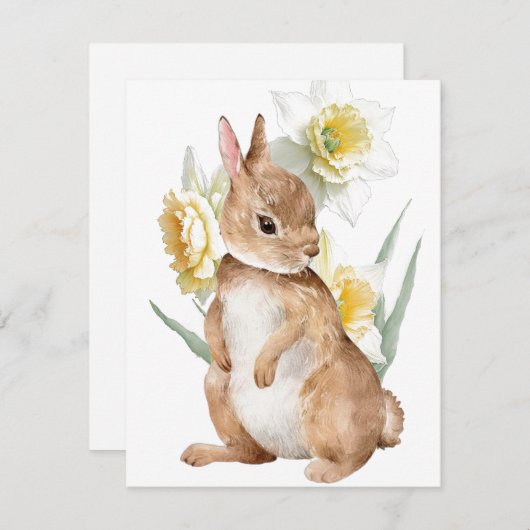 Pasen Bunny Rabbit Yellow Daffodil Flower Spring Feestdagenkaart (Voorkant / Achterkant)