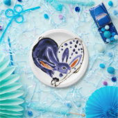 Pasen Bunny Rabbits Heart Blue & White Modern Papieren Bordje (Feest)