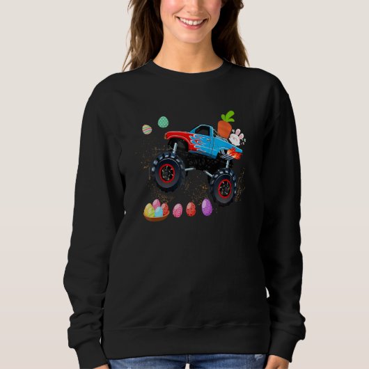 Pasen bunny Riding Monster Truck Cute Boys Kinder  Trui (Voorkant)