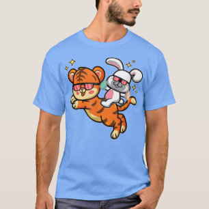 Pasen Bunny Riding op Tiger Kawaii Easter Egg Hun T-shirt