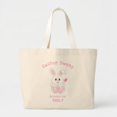 Pasen Bunny Roze Tulip Feestdagen met persoonlijke Grote Tote Bag (Voorkant)