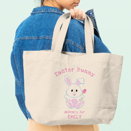 Pasen Bunny Roze Tulip Feestdagen met persoonlijke Grote Tote Bag