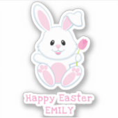 Pasen Bunny Roze Tulip Feestdagen met persoonlijke Sticker (Voorkant)