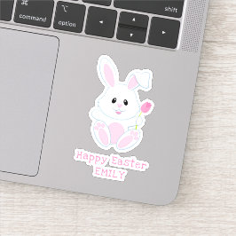 Pasen Bunny Roze Tulip Feestdagen met persoonlijke Sticker
