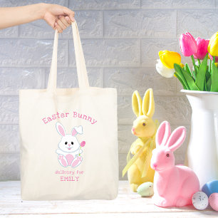 Pasen Bunny Roze Tulip Feestdagen met persoonlijke Tote Bag