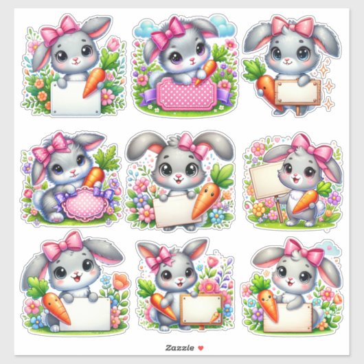 Pasen Bunny Sign Houders Set 3 Sticker (Vel)