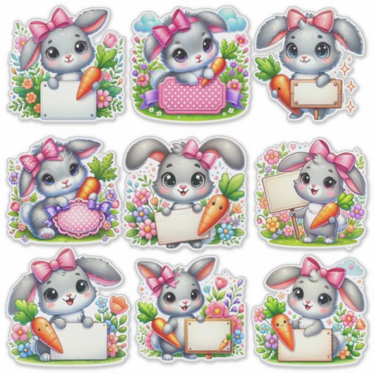 Pasen Bunny Sign Houders Set 3 Sticker (Voorkant)