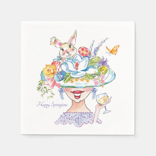 Pasen Bunny Spring Bonnet Lady Napkins Servet (Voorkant)