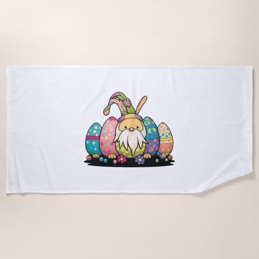 Pasen Bunny Spring Cute Gnome Easter Egg Hunting Strandlaken (Voorkant)