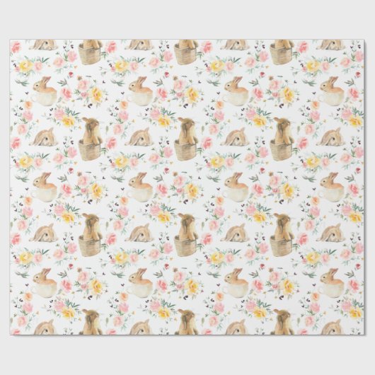 Pasen Bunny Spring Floral Cadeaupapier (Vlak)