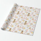 Pasen Bunny Spring Floral Cadeaupapier (Uitgerold)