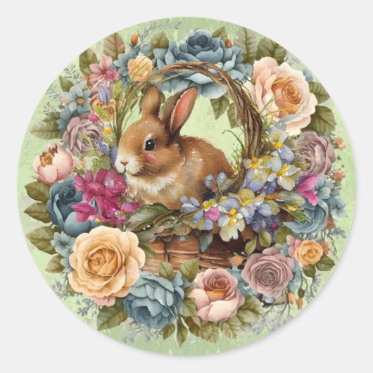 Pasen Bunny Spring Floral Ronde Sticker (Voorkant)