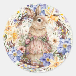 Pasen Bunny Spring Floral Ronde Sticker