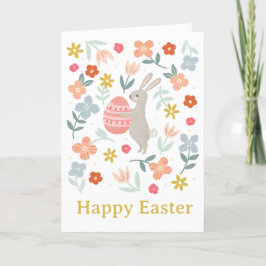 Pasen Bunny & Spring Flowers Note Kaart