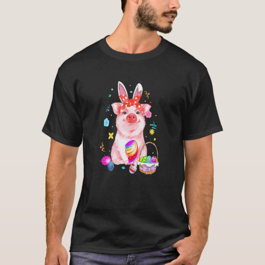 Pasen Bunny Spring Pig bow Egg Hunting Basket col T-shirt (Voorkant)