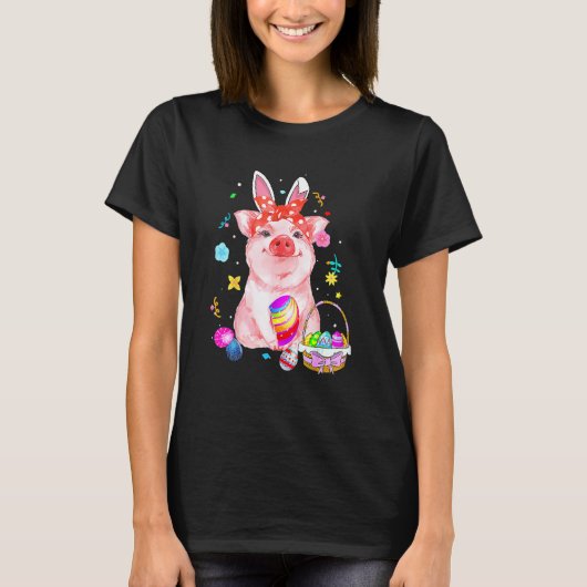 Pasen Bunny Spring Pig bow Egg Hunting Basket col T-shirt (Voorkant)