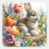 Pasen Bunny Springtime Vakantie Vrolijk Plezier Vierkante Sticker (Voorkant)