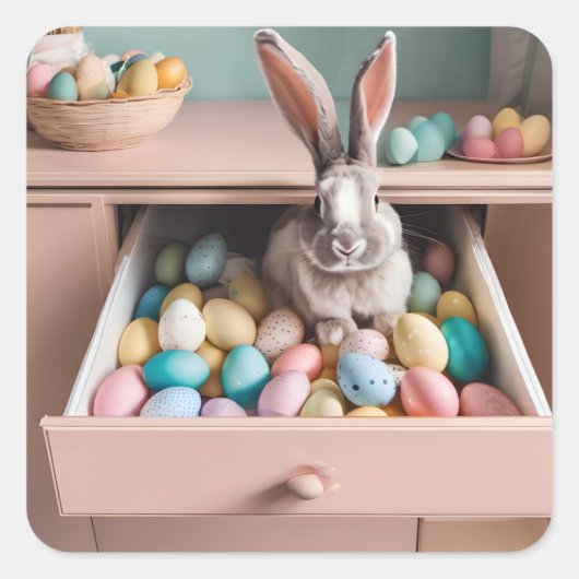 Pasen Bunny Surprise Vierkante Sticker (Voorkant)