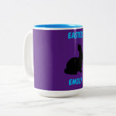 Pasen bunny twee tonde mok. Persoonlijke naam. Tweekleurige Koffiemok (Voorkant links)