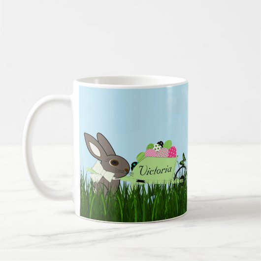 Pasen Bunny w Wheelbarrow of Eggs Coffee Mok (Links)