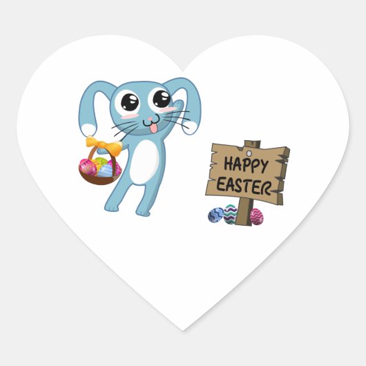 Pasen Bunny wenst Happy Pasen Hart Sticker (Voorkant)