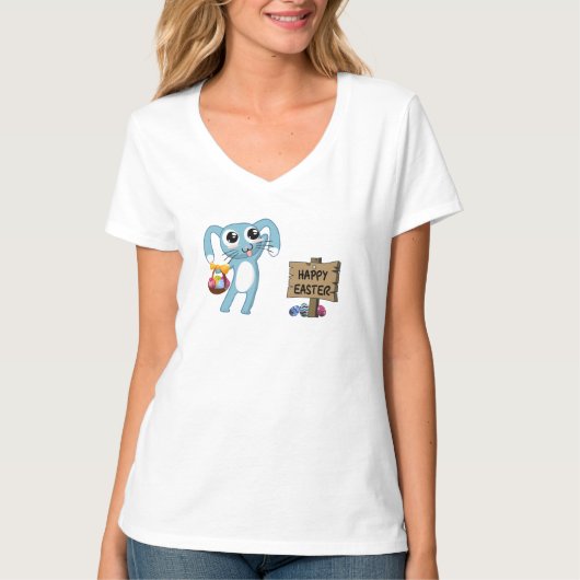 Pasen Bunny wenst Happy Pasen T-shirt (Voorkant)