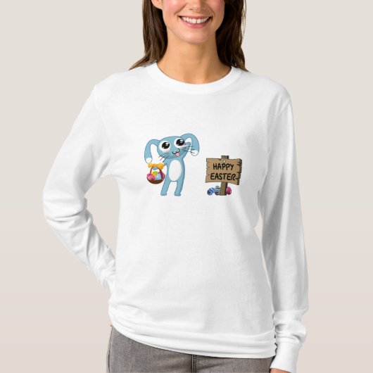 Pasen Bunny wenst Happy Pasen T-shirt (Voorkant)